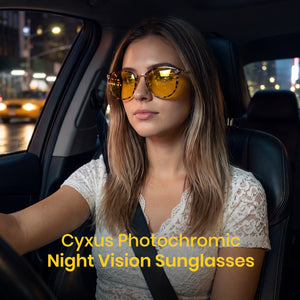 TR90 night vision sunglasses with yellow photochromic lens and gold temples, P1869Hi03