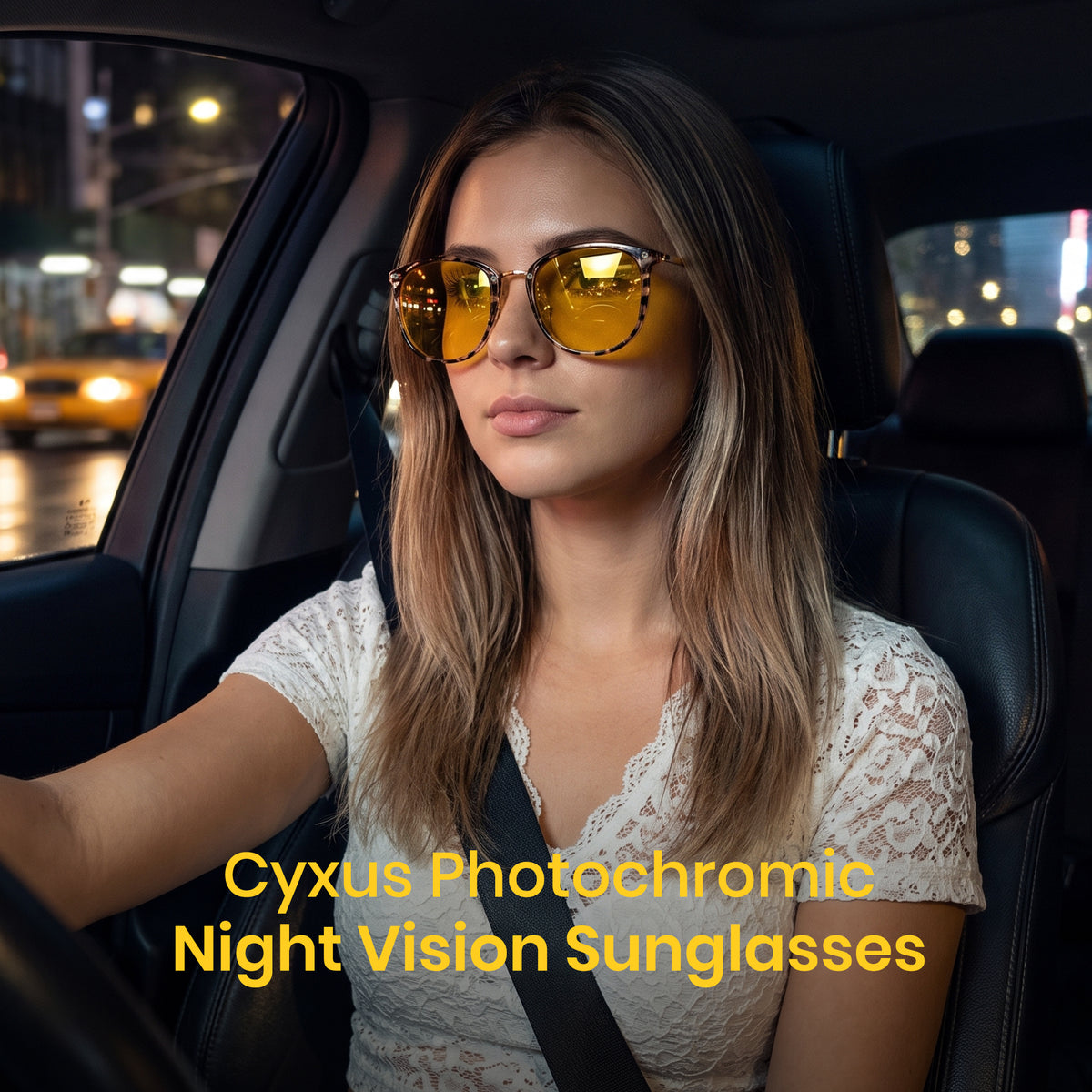 TR90 night vision sunglasses with yellow photochromic lens and gold temples, P1869Hi03