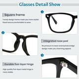 Square frame:Trendy design frame make you more stylish:Good texture,comfortable to wear. Integrated nose pad:No pressure to wear and keyhole bridge design make you charming appeal. Durable five-layer hinge:High quality five-layer metal hinge is more stable.