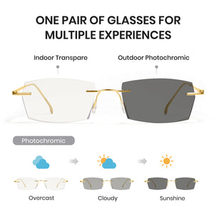 Cyxus Rimless Square Photochromic Glasses 8127