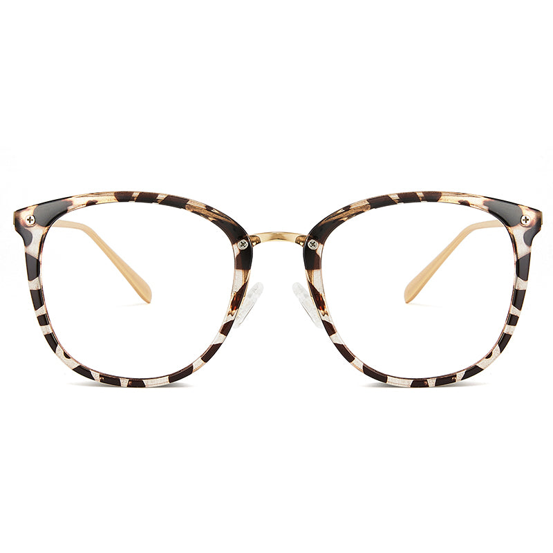 White Leopard Print Retro Round TR 90 Frame Glasses Hauptbild